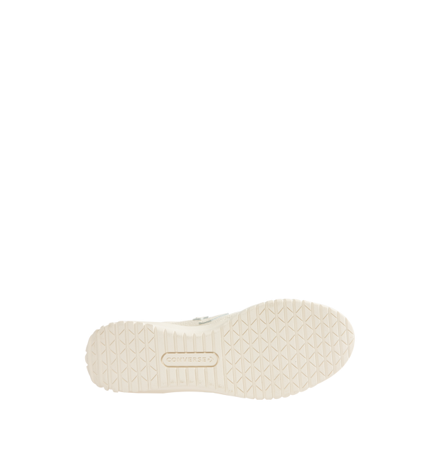 Image 4 of 5 - WHITE - Converse Run Star Trainer combines sports, style, and heritage. Featuring a durable nylon upper with suede overlays and leather accents, three-layered memory foam sockliner providing a comfortable and cushioned underfoot ride that forms to your foot, traction rubber outsole providing grip, punched eyelets and waxed laces, iconic Star Chevron, All Star, and Converse logos. Unisex style in men's sizes.