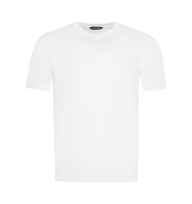 Image 1 of 2 - WHITE - TOM FORD Lyocell Cotton Crewneck T-shirt featuring rib-knit crewneck, logo embroidered at front hem and short sleeves. 67% lyocell, 33% cotton. Made in Portugal.