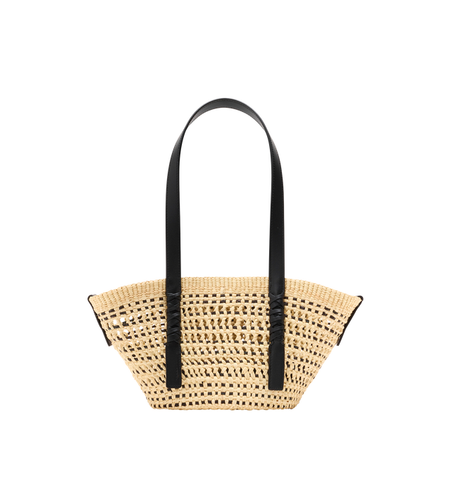 Image 3 of 5 - NEUTRAL - LOEWE PAULA'S IBIZA Small Braid Basket Bag in iraca palm and calfskin featuring shoulder carry, calfskin tie closure, unlined, removable Anagram Pebble dice and gold embossed LOEWE. Iraca palm/calf. 18 cm x 36 cm x 13 cm. Made in Spain.