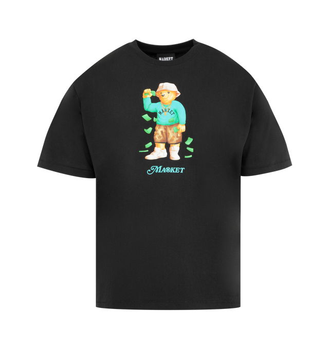 Image 1 of 2 - BLACK - MARKET Making it Rain Bear T-Shirt featuring crew neck, short sleeves, graphic on front and regular fit. 100% cotton.