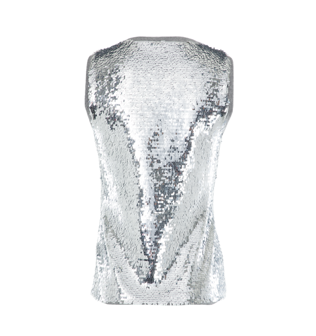 Image 2 of 3 - SILVER - LOEWE PAULA'S IBIZA Tank Top crafted in medium-weight sequined cotton jersey in a slim fit, regular length, scoop neck featuring mirror sequins with printed motifs and LOEWE and Paula's Ibiza logo. Main material: Cotton/Elastan.Made in: Portugal.Loewe Paula's Ibiza 2024 collection is inspired by the iconic Paula's boutique, synonymous with the counter cultural movement of 1970s Ibiza, captures the liberated vibe of summer with high impact prints, effortless styling, and a renewed foc 