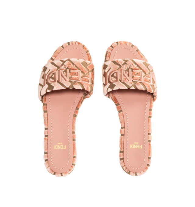 Image 4 of 4 - BROWN - FENDI Sunshine Slide featuring wide-band slides, FF jacquard and Fendi Roma embroidery. 100% cotton. Made in Italy.