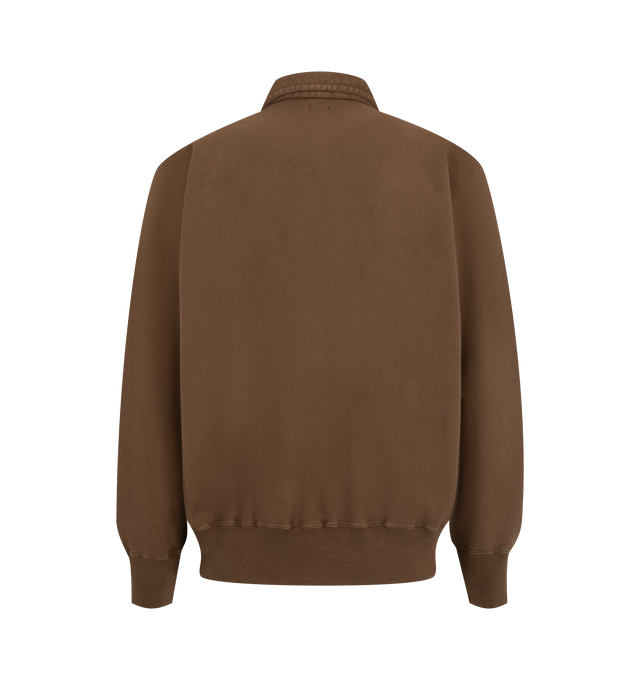Image 2 of 2 - BROWN - A.Presse Men's Vintage Half-Zip Sweatshirt features a clean, minimalist silhouette designed for versatile layering or standalone wear. The half-zip neckline with pointed collar completes this understated casual style. Material: 100% Cotton. Made in Japan.