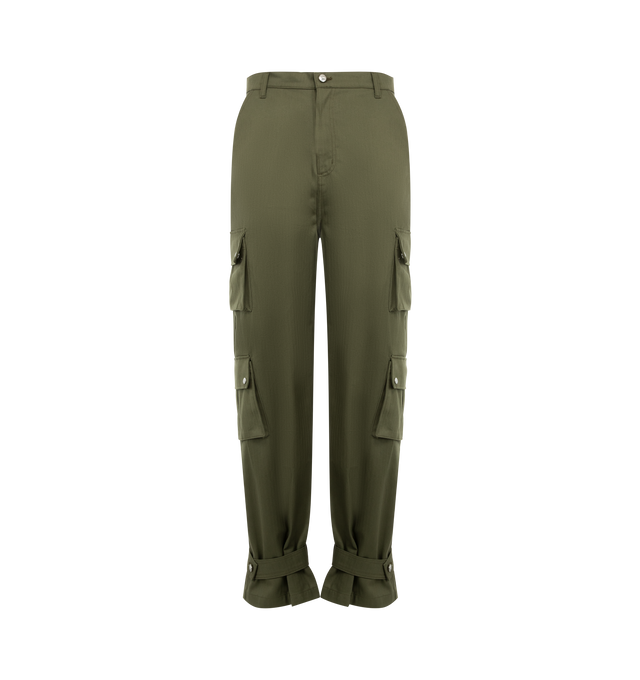 Image 1 of 4 - GREEN - RHUDE Desert Cargo Pants featuring relaxed fit, custom Rhude pill hardware, twin patch cargo pockets, pockets at front thighs and twin back custom pockets. 100% cotton twill.