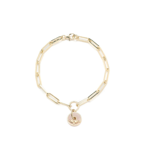 Image 1 of 1 - GOLD - FOUNDRAE  Blush Wings - Vivacity Disk Classic Fob Clip Chain Bracelet hand-crafted in 18K Yellow Gold.  Symbolizes passion, encouragement to live life passionately and fully.  Hirshleifers offers a range of initial pieces from this collection in-store. For personal consultation and detailed information about jewelry, please contact our dedicated stylist team at personalshopping@hirshleifers.com" 