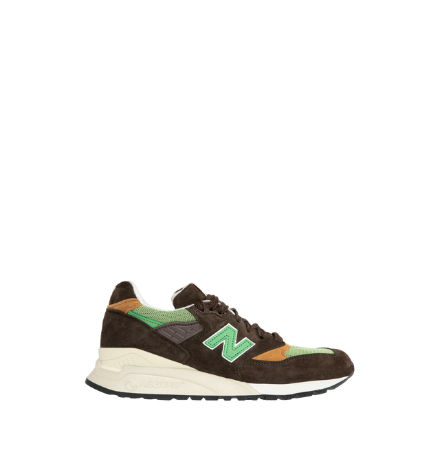 Image 1 of 5 - BROWN - NEW BALANCE 998 Sneaker featuring ABZORB midsole, premium MADE in USA construction, woven tongue label, adjustable lace closure and suede and mesh upper. 