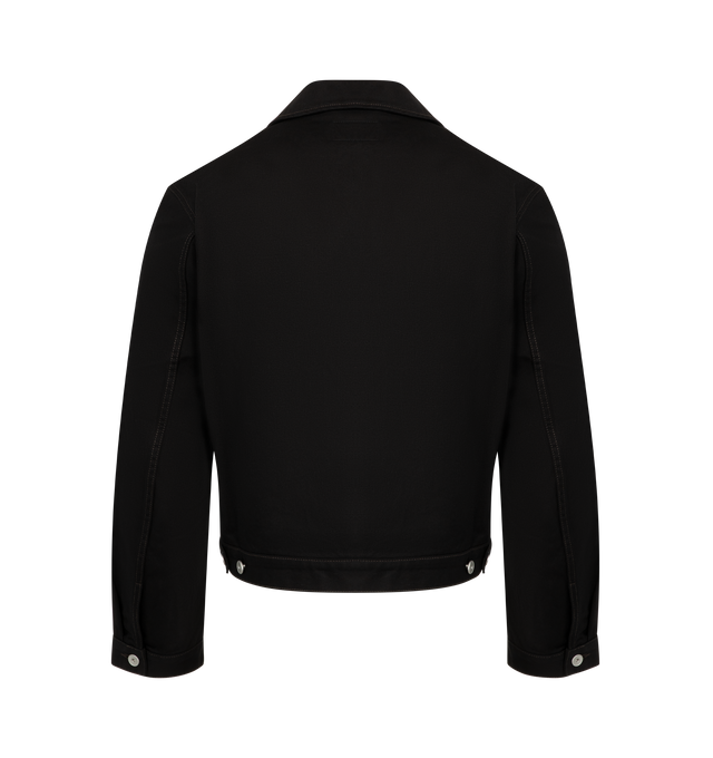 Image 2 of 2 - BLACK - LEMAIRE Trucker Jacket featuring front button closure, buttoned cuffs, chest patch pockets with button flaps, adjustable tabs at waist, metal buttons and leather label. 100% cotton.