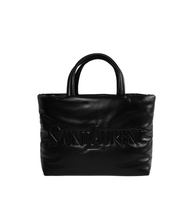 Image 1 of 3 - BLACK - SAINT LAURENT Puffer Tote featuring one zip pocket, leather lining and Saint Laurent signature. 16.119.7 X 16.9 X 6.7 inches. Handle drop: 7.5 inches. 98% lambskin, 2% metal. 