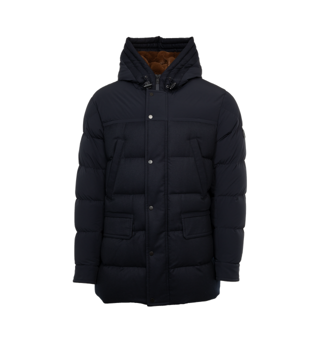 Image 1 of 4 - NAVY - MONCLER CANCHE SHORT PARKA featuring Nylon lger brillant lining, down-filled, detachable and adjustable hood, zipper and snap button closure and front pockets. 100% polyamide/nylon. Padding: 90% down, 10% feather. 