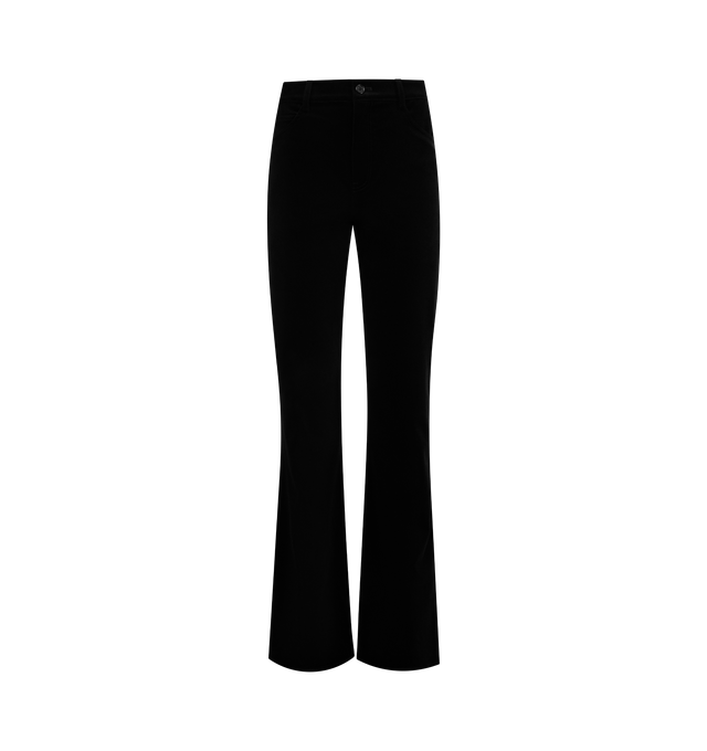 Image 1 of 3 - BLACK - NILI LOTAN Joan Velvet Pant featuring high-rise, slim straight leg pant in velvet, fitted through hips, five pocket details, zip fly, shank closure and belt loops. 98% cotton, 2% elastane. Made in USA.