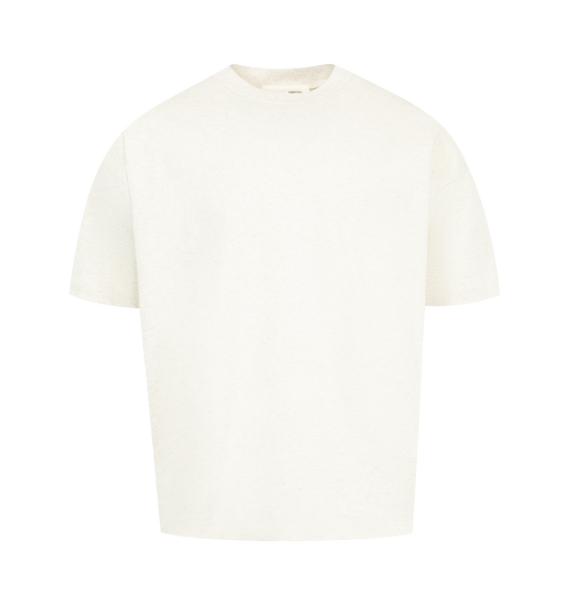 Image 1 of 2 - NEUTRAL - FEAR OF GOD ESSENTIALS Classic Short Sleeve Tee featuring medium-weight cotton jersey, rib-knit crewneck, classic fit, signature Fear of God relaxed proportions, embroidered Essentials script logo on front and the Fear of God Essentials label at the back collar. 100% cotton.