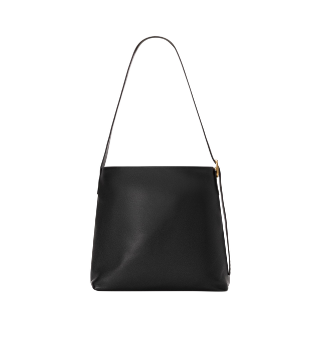 Image 2 of 4 - BLACK - LOEWE Draped Tote featuring soft scultpural shape and a wide strap adorned with a bold LOEWE-engraved buckle, shoulder or crossbody carry, adjustable strap, magnetic closure, one internal calfskin patch pocket, herringbone cotton canvas lining and gold embossed LOEWE. Mellow nappa lambskin. 30 cm x 29 cm x 13 cm. Made in Spain. This item may be restricted for online purchase to international clients. For assistance purchasing this item please contact our dedicated stylist team at pers