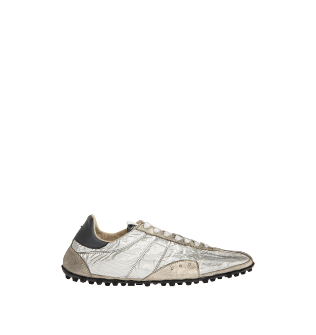 Image 1 of 5 - SILVER - MAISON MARGIELA Sprinters Low Top Sneaker featuring front lace-up fastening, rubber lug sole, quilted and branded insole. Upper: 100% Polyester. Contrast: 100% Calf Leather. Sole: 100% Rubber.