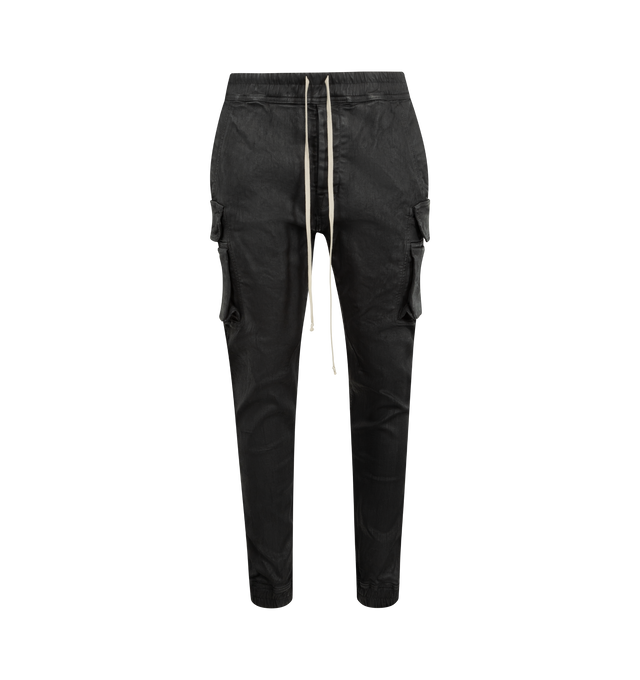 Image 1 of 3 - BLACK - DRKSHDW Mastadon Cut Cargo Pants featuring slim-fit, drawstring at elasticized waistband, four-pocket styling, button fly, cargo pocket at outseams and elastic cuffs. Made in Italy.
