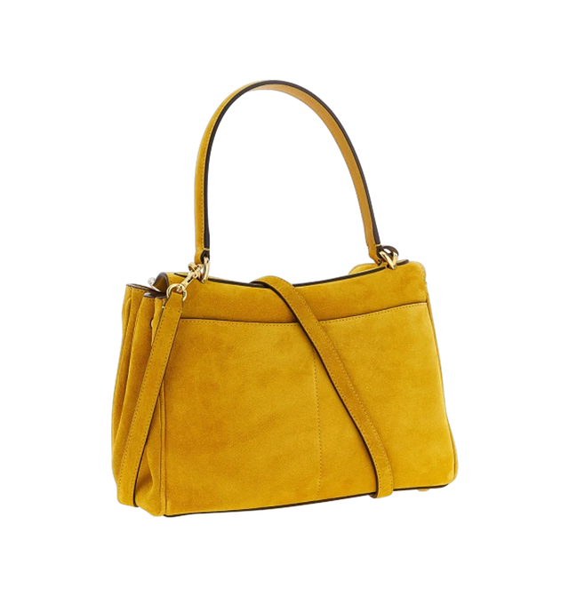 Image 2 of 2 - YELLOW - BALENCIAGA Rodeo Handbag Small in waxed suede calfskin and smooth calfskin featuring one handle, removable shoulder strap, turn lock closure, wide front pocket, 1 main compartment, 1 inner zipped pocket, 2 flat pockets at back, side snaps, 4 brass feet and nappa lambskin lining. Calfskin. Made in Italy.