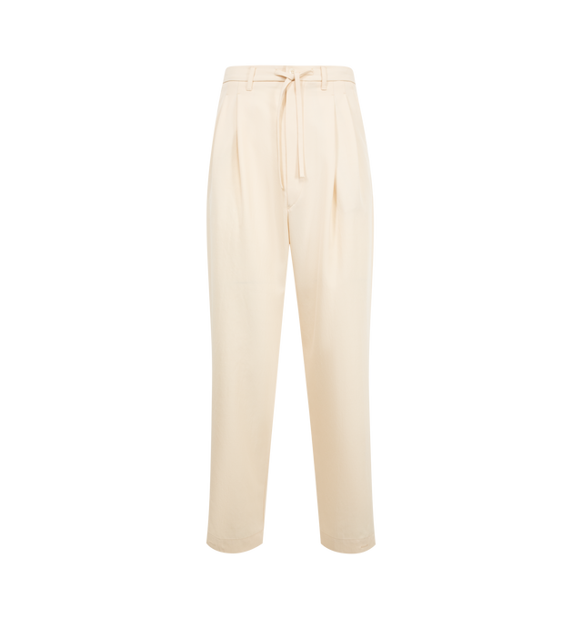 Image 1 of 3 - WHITE - LEMAIRE Drawstring Pleated Pants featuring relaxed fit, double pleats, adjustable hems, buttoned fly, drawstring and belt loops. 54% wool, 46% viscose. Lining: 100% cotton. Made in Romania.