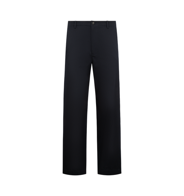 Image 1 of 3 - NAVY - THE ROW Nikos Pant featuring button zip closure, belt loops at waistband, two side pocket, beck patch pocket and straight leg.