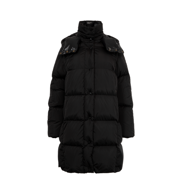 Image 1 of 4 - BLACK - MONCLER Litte Square-Quilted Hooded Long Down Jacket featuring nylon laqu lining, down-filled, detachable and adjustable hood, zipper and snap button closure, zipped pockets and elastic cuffs. 100% polyamide/nylon. Padding: 90% down, 10% feather.