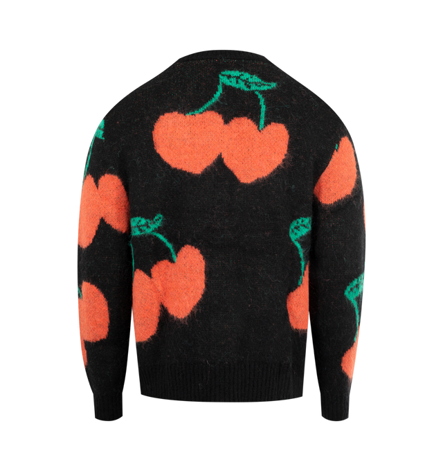 Image 2 of 2 - BLACK - MARKET Double Cherries Cardigan featuring a front button closure, deep V-neck, long sleeves, front welt pockets and ribbed cuffs and hem. 45% nylon, 30% polyester, 15% acrylic, 10% wool.
