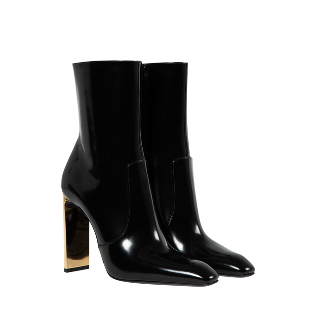 Image 2 of 4 - BLACK - SAINT LAURENT ANKLE BOOTS WITH A SQUARE POINTED TOE AND GOLD-PLATED SETBACK HEEL, FEATURING A SIDE ZIP CLOSURE. TOTAL HEEL HEIGHT: 10.5 CM / 4.1 INCHES. 100% CALFSKIN LEATHER WITH LEATHER SOLE. MADE IN ITALY. 