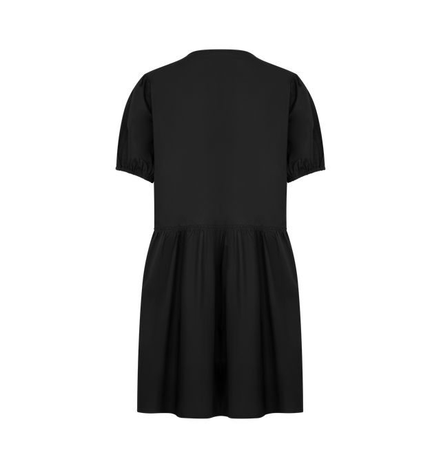 Image 2 of 2 - BLACK - DEIJI STUDIOS Pocket Mini Dress featuring elevated everyday dress in mini length, a flattering scoop neckline with tie, button front detail, internal pockets and soft elastic blouson sleeve. 100% organic cotton poplin.