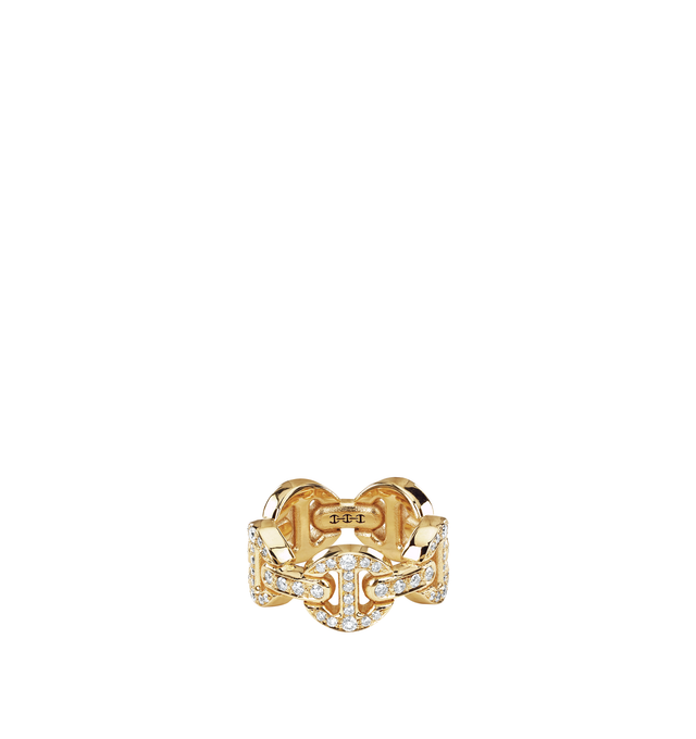 Image 2 of 2 - GOLD - Hoorsenbuhs Dame Classic Tri-Link Antiquated Ring is crafted from 18K yellow gold and features the brands iconic tri-link band in delicate proportions with full pav white diamonds. Band Width: 5.4 mm. For personal consultation and detailed information about jewelry, please contact our dedicated stylist team at personalshopping@hirshleifers.com.This item may be restricted for online purchase to international clients. For assistance purchasing this item please contact our dedicated styli