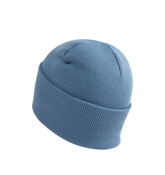 Image 2 of 2 - BLUE - CARHARTT WIP Acrylic Watch Hat featuring a stretchy rib knit, woven Carhartt WIP label on the front and fold over brim. 100% acrylic, 9 gauge.