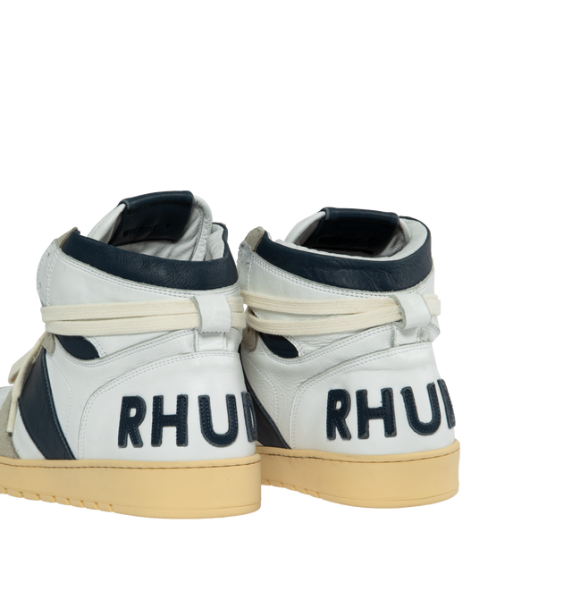 Image 3 of 5 - WHITE - RHUDE Rhecess High-Top Sneakers featuring color block, distressed suede-trim and lace-up. 