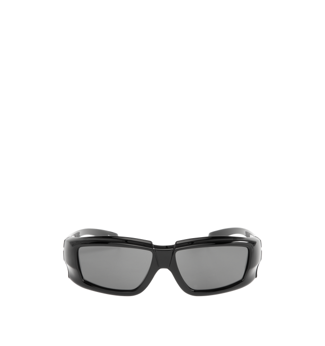 Image 1 of 3 - BLACK - RICK OWENS 55MM Mirrored Rectangular Sunglasses featuring mirrored lenses and sporty curved shaping. 100% UV protection. Made in Japan.