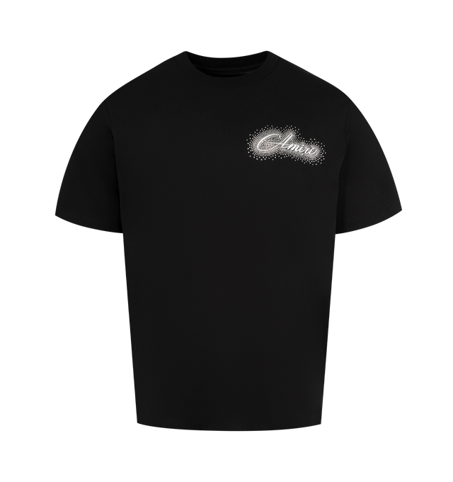 Image 1 of 2 - BLACK - AMIRI Script T-shirt featuring cotton jersey, rib-knit crewneck, short sleeves, logo and graphic printed at chest and graphic printed at back. 100% cotton. Made in Italy.