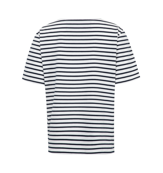 Image 2 of 2 - WHITE - LIBERTINE 1972 Paris Tee featuring crew neck, short sleeves, fitted, stripes throughout and print on front. 100% cotton. Made in USA.