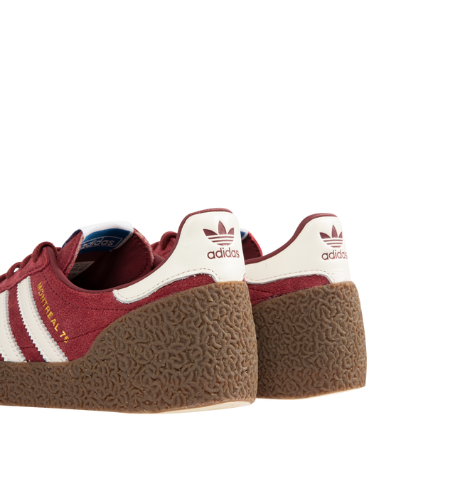 Image 3 of 5 - RED - ADIDAS Montreal 76 Sneaker featuring pemium suede, leather overlays, distinctive heel piece, regular fit, lace closure, leather lining and rubber outsole. Unisex style in men's sizes.