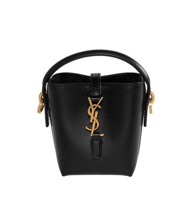 Image 1 of 3 - BLACK - SAINT LAURENT Le 37 Micro Bucket Bag featuring metal cassandre hook closure, leather top handle and detachable chain strap. 4.3" X 5.3" X 2". 100% calfskin leather. 