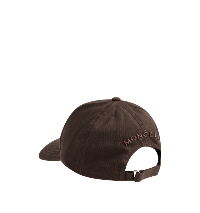Image 2 of 2 - BROWN - Moncler Mens Cotton Gabardine Baseball Cap is crafted from cotton gabardine. Features a cotton canvas lining, adjustable back strap, embroidered logo, and signature logo patch. Base Fabric: 100% Cotton; Lining: 100% Cotton. Made in China.