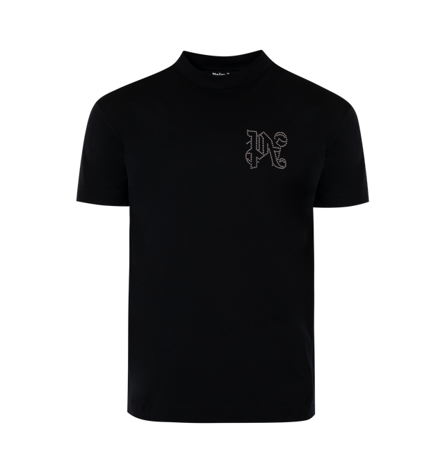 Image 1 of 2 - BLACK - PALM ANGELS Monogram Studded T-shirt featuring studded logo detail, crew neck, short sleeves and straight hem. 100% cotton. 