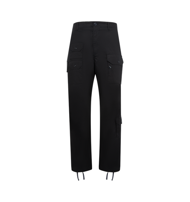 Image 1 of 3 - NAVY - ENGINEERED GARMENTS Flight Pant featuring a classic cargo pant, belt loops, concealed drawstring at the waistband and cuff, three-pocket styling, zip fly, flap pockets, patch pockets at the leg and pleats at the knees. 100% cotton. Made in the USA.