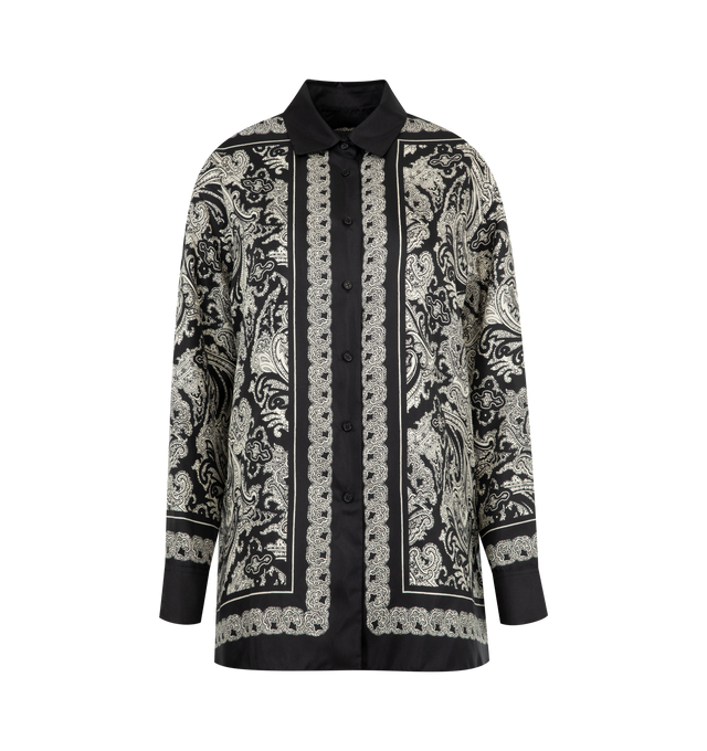 Image 1 of 2 - BLACK - NILI LOTAN Alfie Printed Shirt featuring lightweight, non-stretch silk twill, bandana print, side slits, collared neck and button placket and long sleeves with button cuffs. 100% silk. Made in the USA.