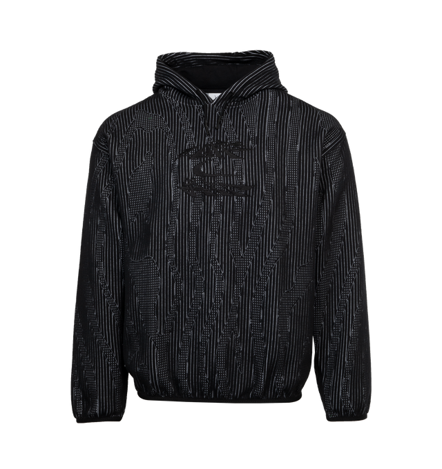 Image 1 of 4 - BLACK - NIKE X OFF-WHITE ENGINEERED HOODIE features a heavyweight jacquard-knit that is breathable and warm with bungee adjusters on the hood and bold co-branded graphics that elevate the finish on the front.  