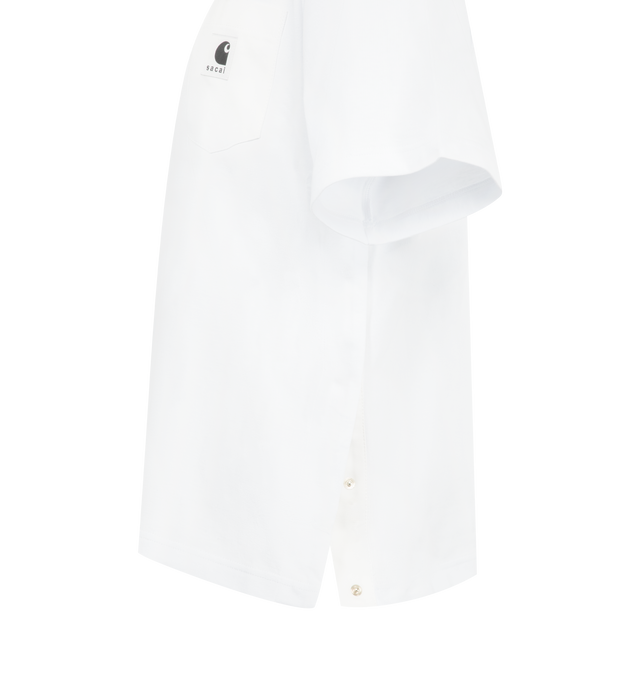 Image 3 of 3 - WHITE - SACAI X CARHARTT WIP Short-Sleeve Cotton-Jersey T-Shirt featuring relaxed fit, crew neck, ribbed trim at neck, short sleeves, patch pocket at chest and logo appliqu at chest pocket. 100% cotton.