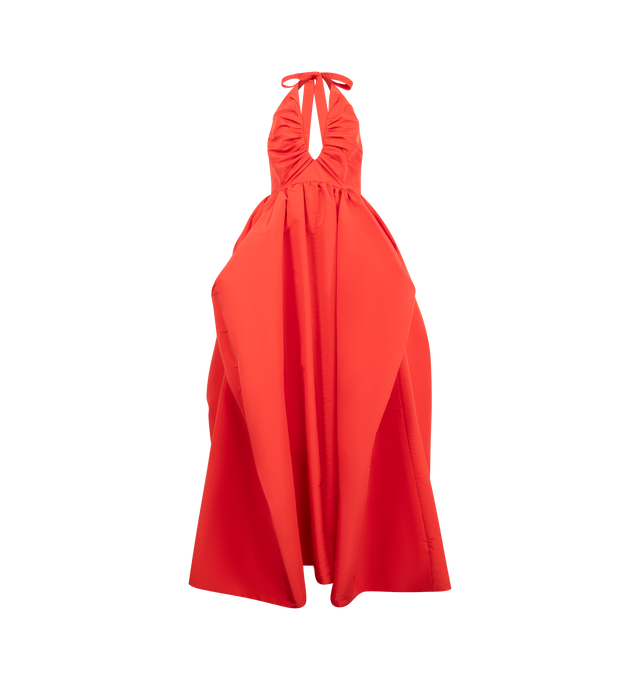 Image 1 of 2 - RED - CHRISTOPHER JOHN ROGERS Gathered Silk-Faille Halterneck Gown featuring concealed hook and zip fastening at back, a plunging, ruched neckline and exaggerated hips. 100% silk. Lining: 100% polyester.