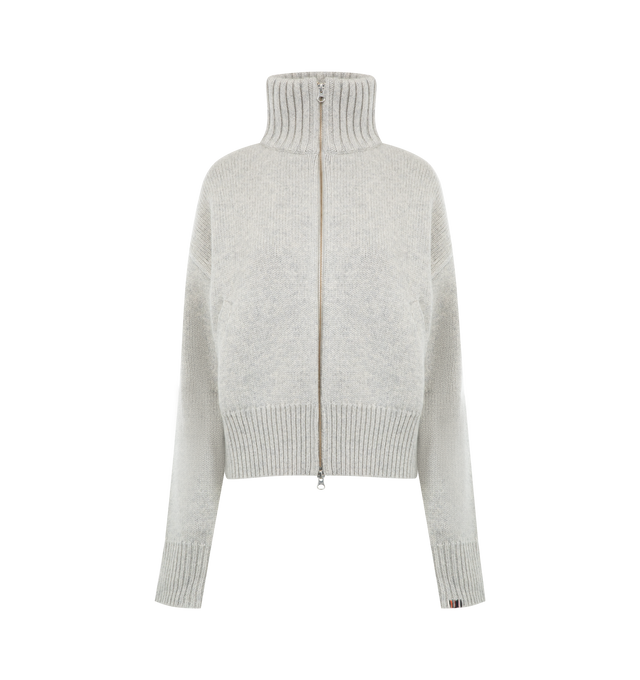 Image 1 of 2 - GREY - EXTREME CASHMERE Xtra Fab Cardigan featuring a two-way zipper, slit pockets, cropped bomber silhouette and high neck. 100% cashmere.
