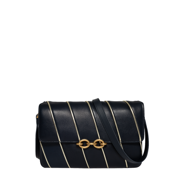 LE MAILLON IN STRIPED SATIN AND LAMBSKIN