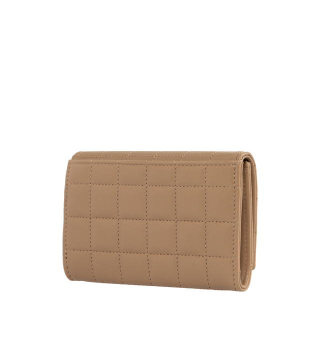 Image 2 of 3 - BROWN - SAINT LAURENT Envelope Small Wallet featuring quilted overstitching, leather lining, snap button closure, external back pocket, four card slots and one main compartment. 5.1 X 3.7 X 0.7 inches. 70% lambskin, 30% metal.