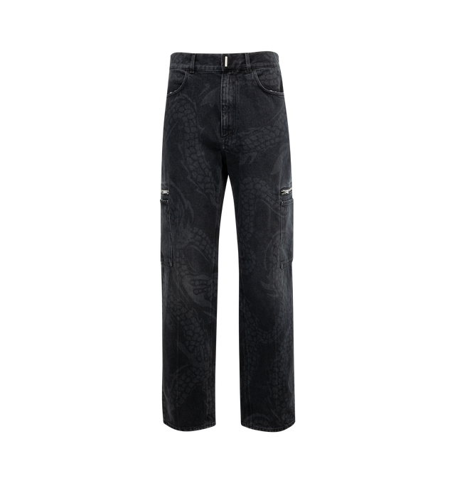 Image 1 of 3 - BLACK - GIVENCHY Loose Fit Cargo Pants featuring belt loops, logo plaque at waistband, four-pocket styling, zip-fly, zip and patch pockets at outseams, logo hardware at back and silver-tone hardware. 100% cotton. Made in Italy. 