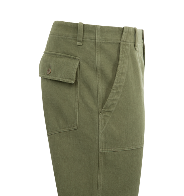 Image 3 of 3 - GREEN - THE ROW Valerio Pant featuring mid-rise work pant in durable washed cotton with straight leg and front patch pockets. 100% cotton. Made in Italy.