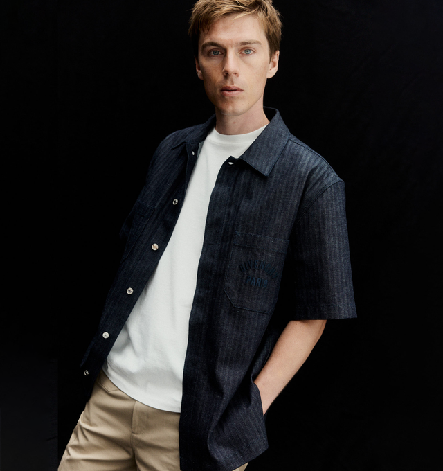 Image 3 of 4 - BLUE - GIVENCHY Denim Shirt featuring relaxed-fit, collar, short sleeves and concealed closure. Cotton. Made in Italy.
