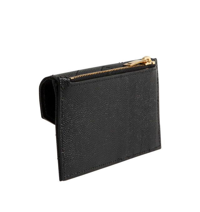 Image 2 of 3 - BLACK - SAINT LAURENT Flap Card Case Wallet featuring quilted overstitching, snap button closure, one zip coin pocket, five card slots and one main compartment. 5.1 X 3.1 X 0.7 inches. 70% calfskin leather, 30% metal.