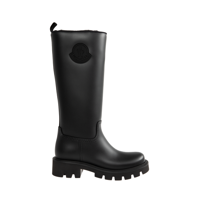 Image 1 of 4 - BLACK - MONCLER Kickstream High Rain Boots featuring PVC and nylon upper, fabric insole, TPU welt, EVA tread, drawstring fastening and waterproof. Calf height 35 cm. Sole height 4 cm. Upper: 100% polyvinyl chloride. Lining: 80% polyamide/nylon, 20% elastane/spandex. Sole: 100% elastodiene. Made in Italy