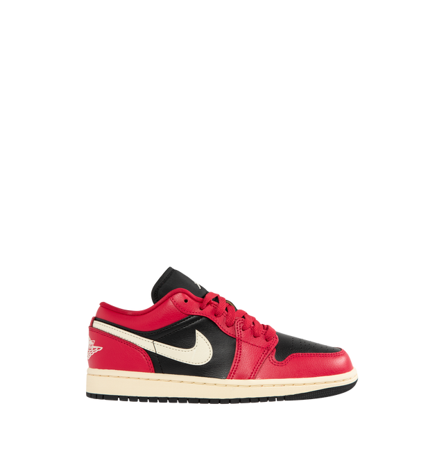 Image 1 of 5 - RED - JORDAN Air Jordan 1 Low Sneaker featuring a high-end mix of leather and synthetic materials in the upper, Air unit encapsulated in the heel, Wings logo on the heel, Jumpman design on the tongue, stitched Swoosh design, perforated toe, foam midsole and rubber traction.