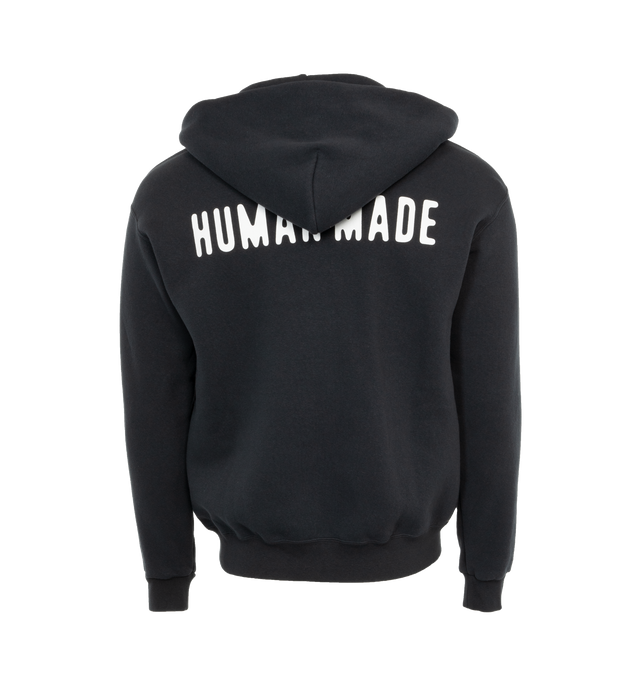 Image 2 of 4 - BLACK - HUMAN MADE Zip-Up Hoodie featuring zip front closure, heart logo embroidery on the chest and "Human Made" print on the back.  